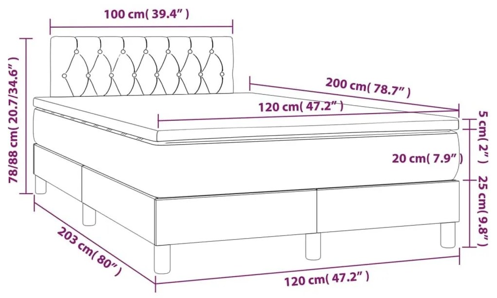 Κρεβάτι Boxspring με Στρώμα &amp; LED Μαύρο 120x200 εκ. Υφασμάτινο - Μαύρο