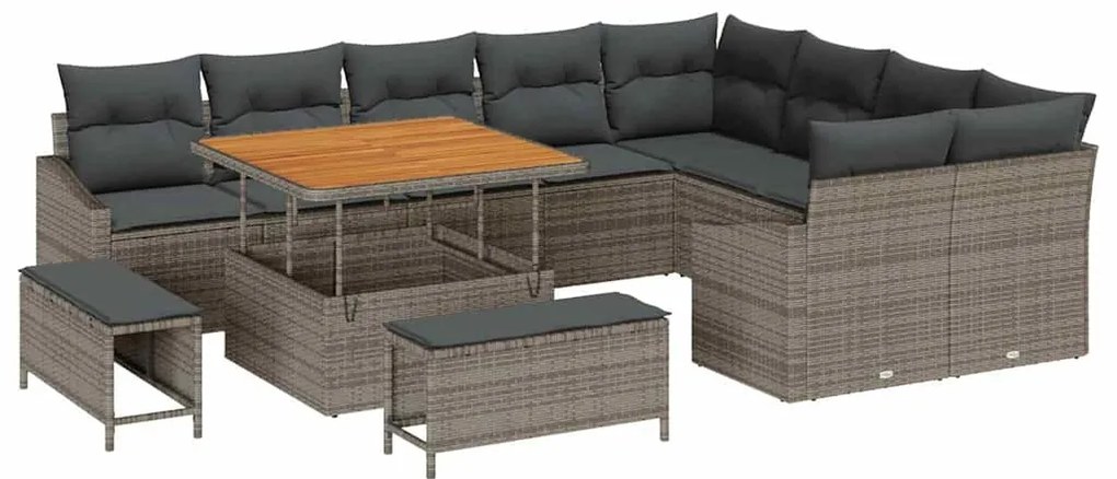 vidaXL Σετ Καναπέ Κήπου με μαξιλάρι 12 pcs Γκρι 100 x 100 x 71 cm