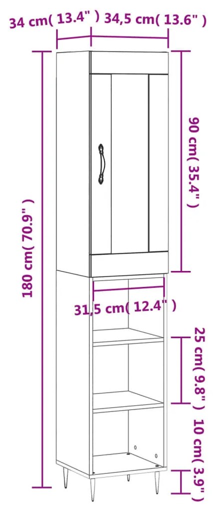 Ντουλάπι Λευκό 34,5 x 34 x 180 εκ. από Επεξεργασμένο Ξύλο - Λευκό