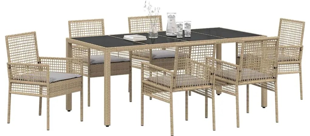 vidaXL Σέτ φαγητού για κήπο 7 pcs Μπεζ Πολυ ράταν
