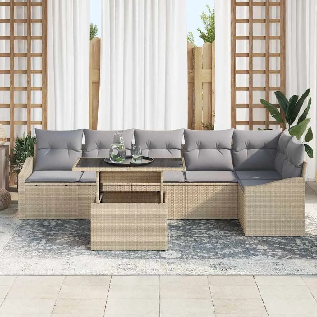 vidaXL Σετ Καναπέ Κήπου 7 pcs Μπεζ, Ανοιχτό Γκρι 100 x 55 x 73 εκ