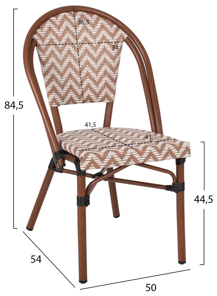 Καρέκλα Bamboo Look σε Καφέ και Μπεζ-Λευκή Επένδυση 50x54x84,5 Υ Εκ.