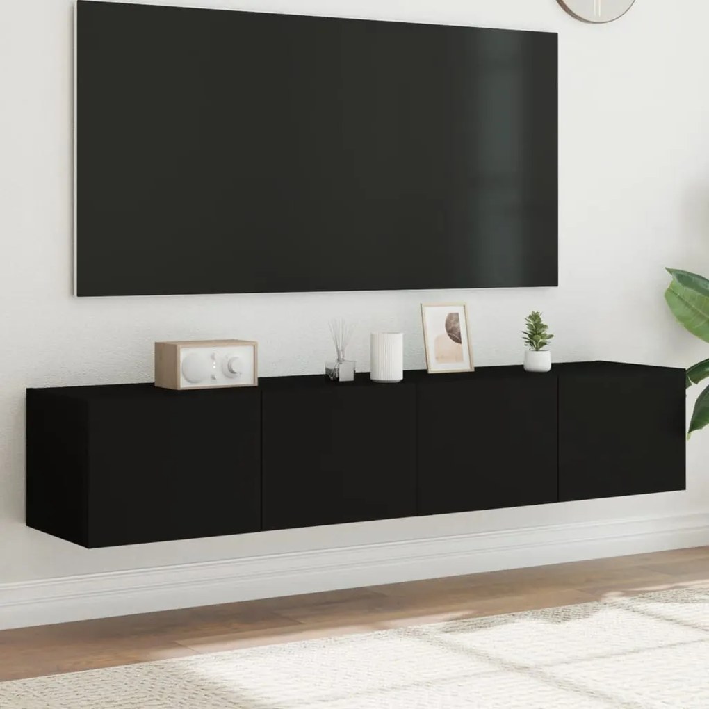 Έπιπλα Τοίχου Τηλεόρασης με LED 2 Τεμ. Μαύρα 80x35x31 εκ.
