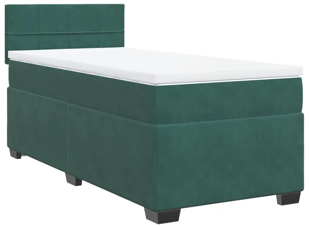 vidaXL Κρεβάτι Boxspring με Στρώμα Σκούρο Πράσινο 100x200εκ. Βελούδινο