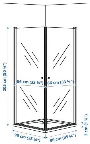 OPPEJEN/FOTINGEN καμπίνα ντους με 2 πόρτες/βάση, 90x90x205 cm 593.262.52