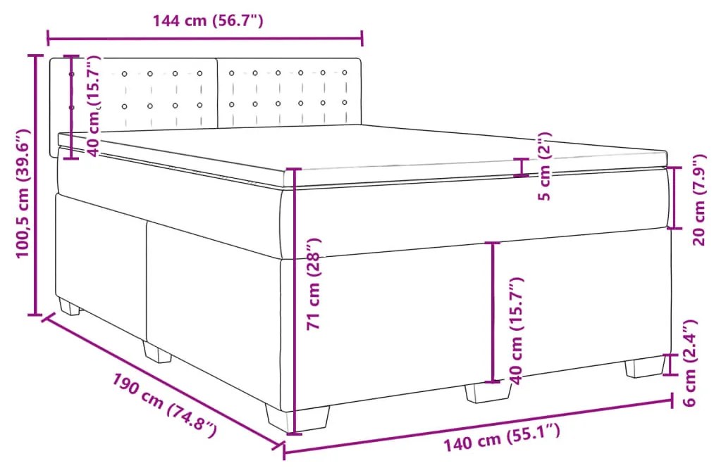 Κρεβάτι Boxspring με Στρώμα Ανοιχτό Γκρι 140x190 εκ. Βελούδινο - Γκρι