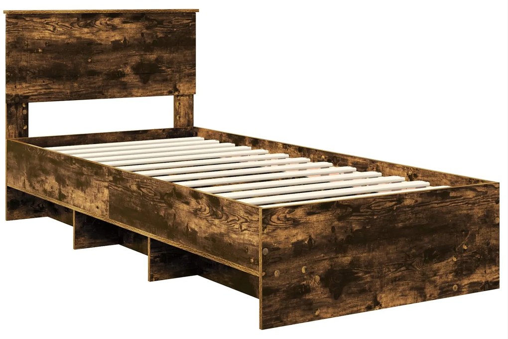 vidaXL Σκελετός Κρεβατιού Καπνιστό Δρύς 90 x 200 cm Επεξεργασμένο ξύλο