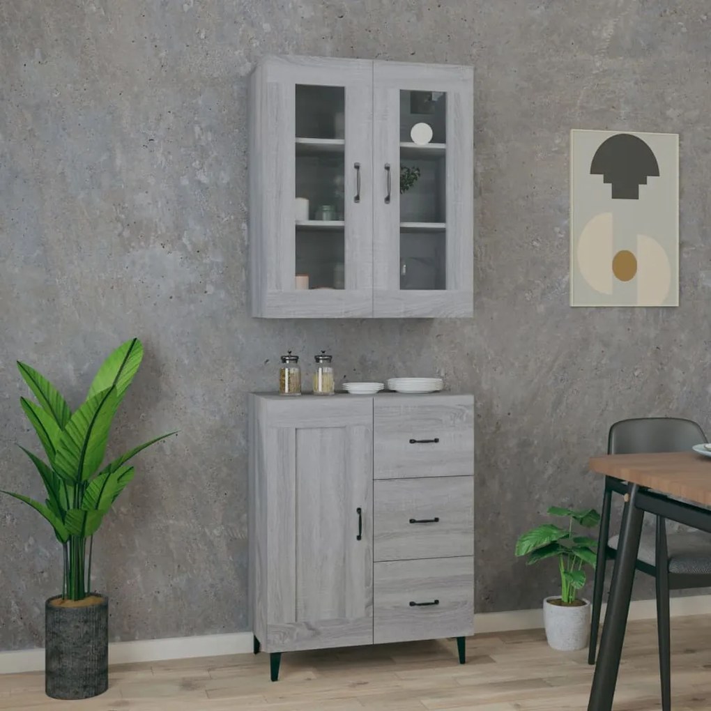 vidaXL Ντουλάπι Γκρι Sonoma 69,5 x 34 x 180 εκ. Επεξεργασμένο Ξύλο