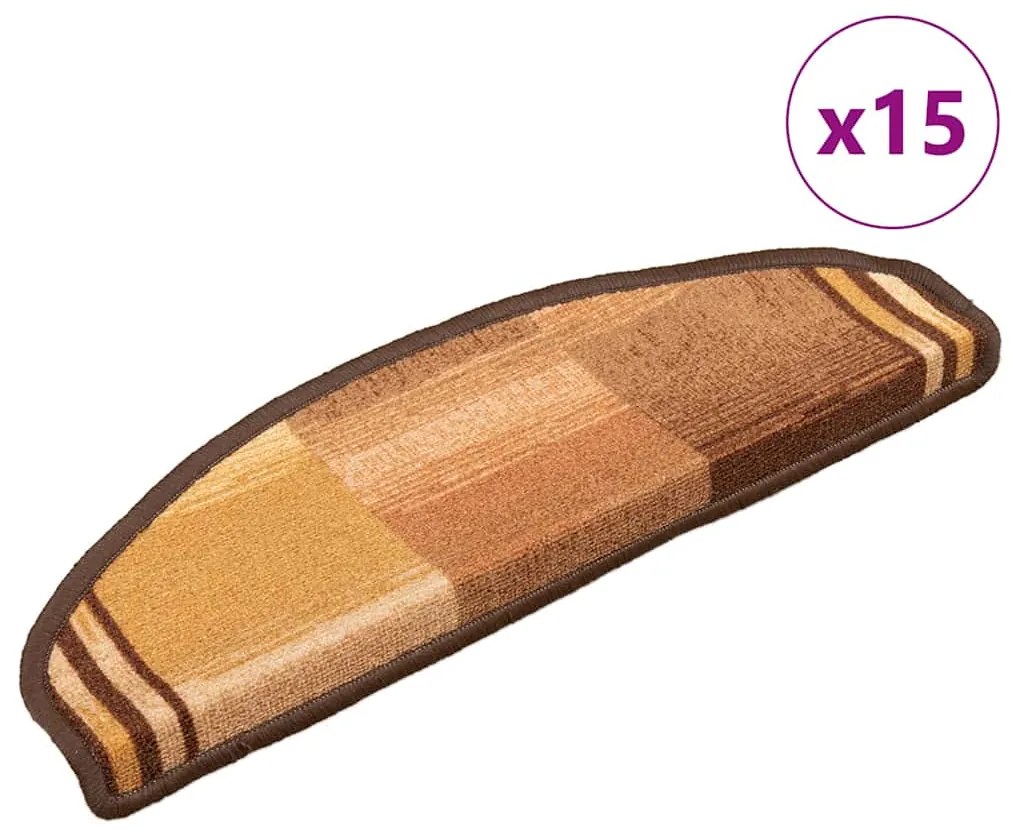 vidaXL Πατάκια Σκάλας Αυτοκόλλητα 15 τεμ. Καφέ 65 x 21 x 4 εκ.