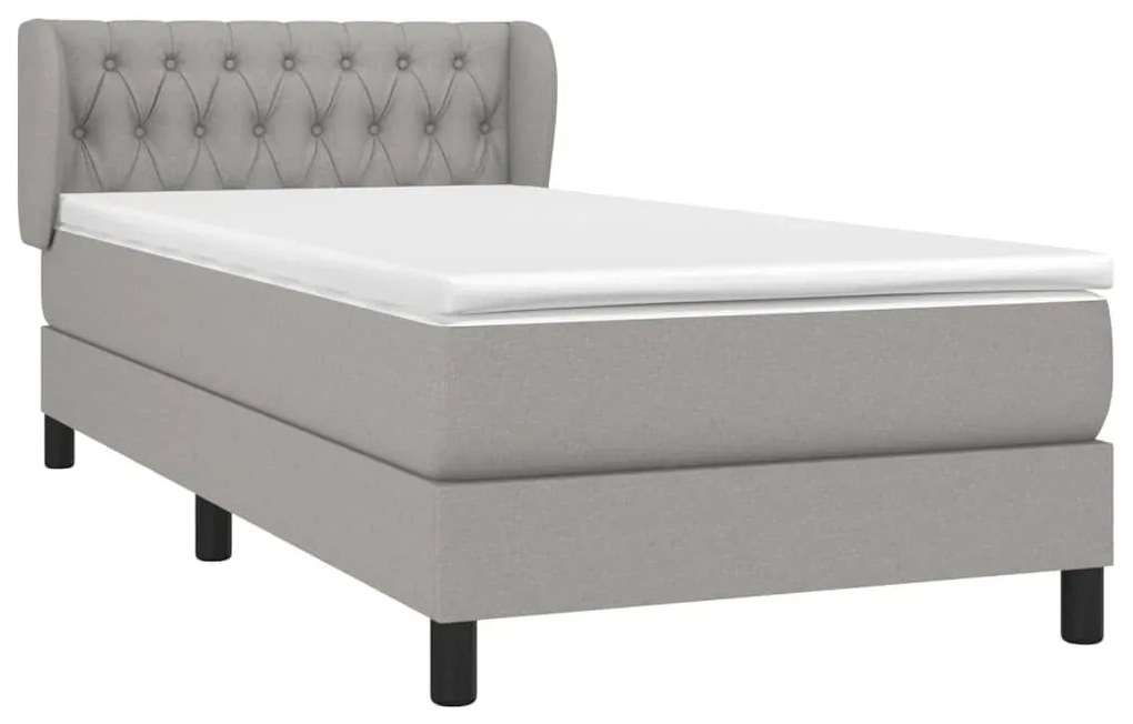 Κρεβάτι Boxspring με Στρώμα Ανοιχτό Γκρι 90x200 εκ. Υφασμάτινο - Γκρι