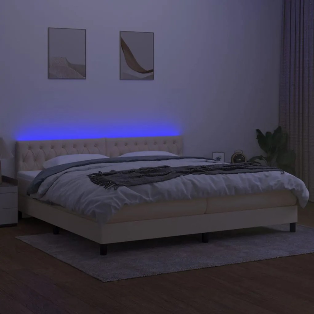 ΚΡΕΒΑΤΙ BOXSPRING ΜΕ ΣΤΡΩΜΑ &amp; LED ΚΡΕΜ 200X200 ΕΚ. ΥΦΑΣΜΑΤΙΝΟ 3133426