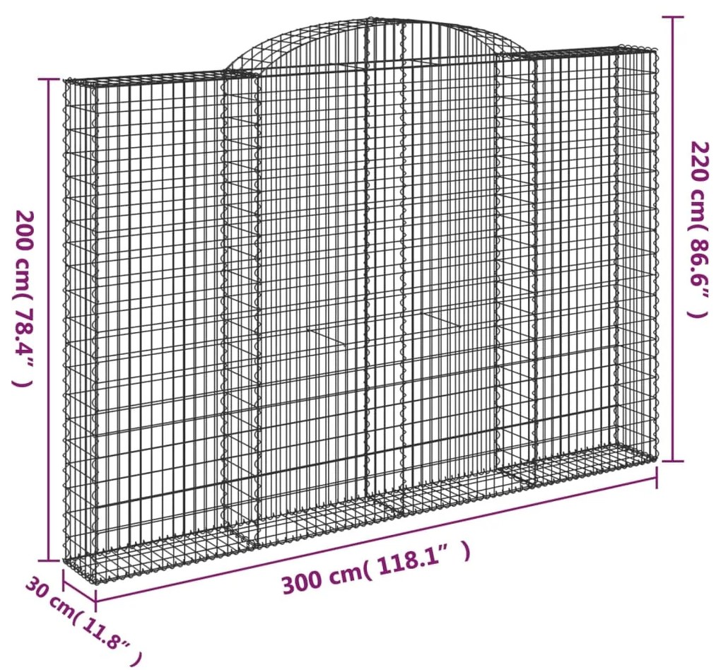 vidaXL Συρματοκιβώτια Τοξωτά 4 τεμ. 300x30x200/220 εκ. Γαλβαν. Ατσάλι