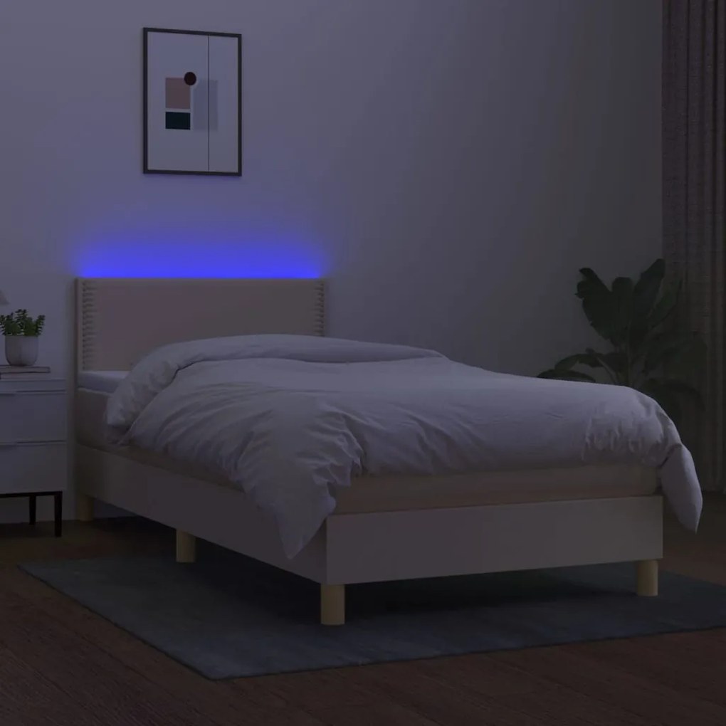 vidaXL Κρεβάτι Boxspring με Στρώμα & LED Κρεμ 90x190 εκ. Υφασμάτινο