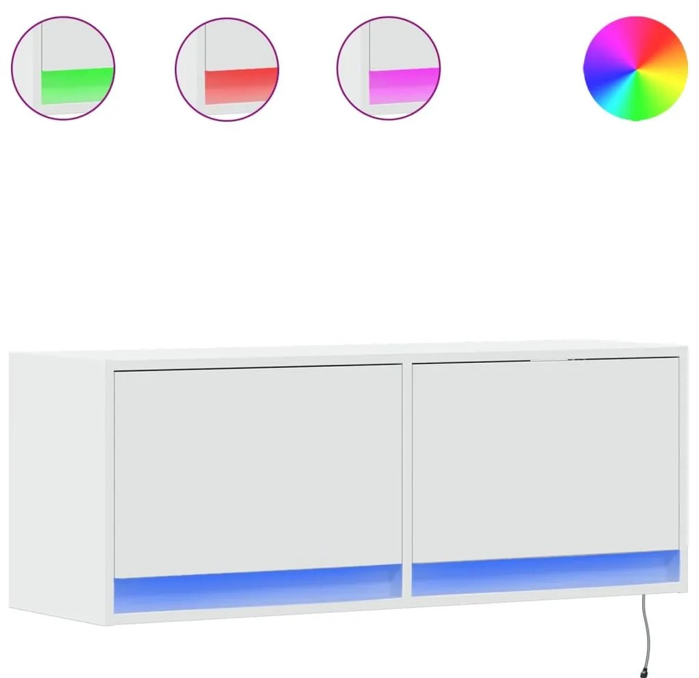 Έπιπλο Τοίχου Τηλεόρασης με LED Λευκό 100x31x38 εκ. - Λευκό