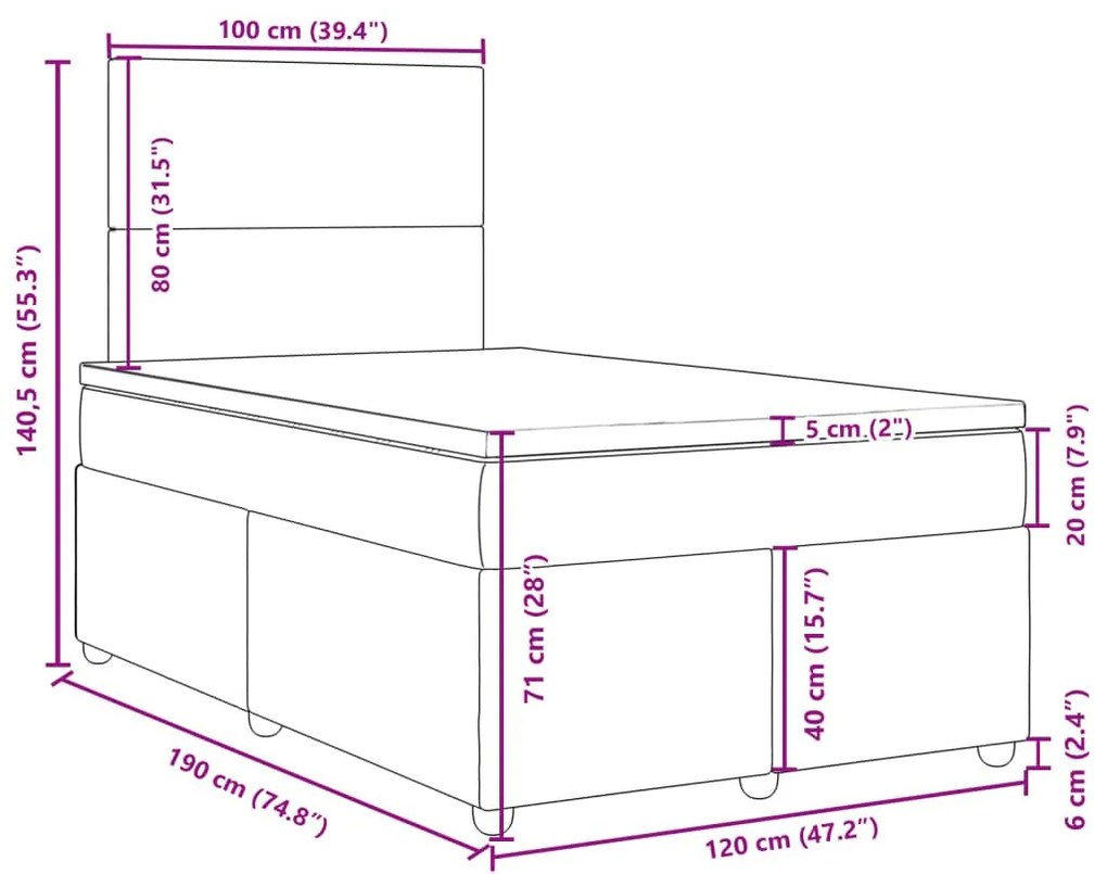 Κρεβάτι Boxspring με Στρώμα Μαύρο 120x190 εκ. Υφασμάτινο - Μαύρο