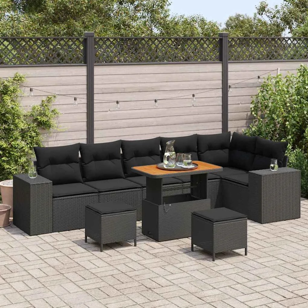 vidaXL Σετ Καναπέ Κήπου 9 pcs Μαύρο συνθετικό ρατάν