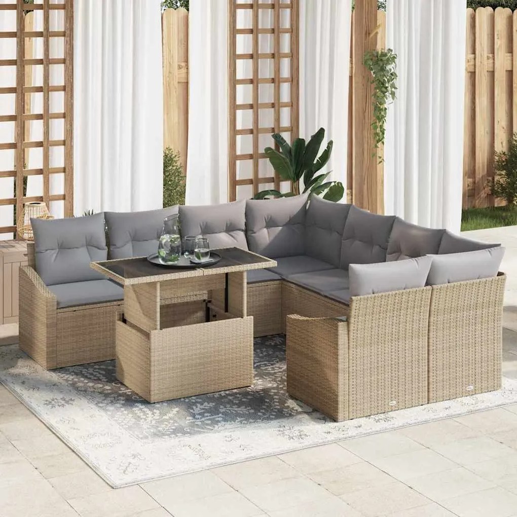 vidaXL Σετ Καναπέ Κήπου 9 pcs μπεζ και ανοιχτό γκρι 100 x 55 x 73 εκ