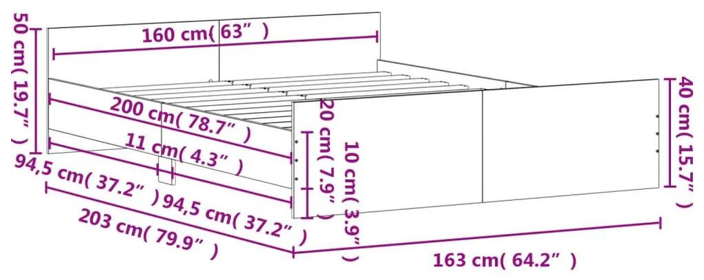 Πλαίσιο Κρεβατιού με Κεφαλάρι/Υποπόδιο Γκρι Sonoma 160x200 εκ. - Γκρι