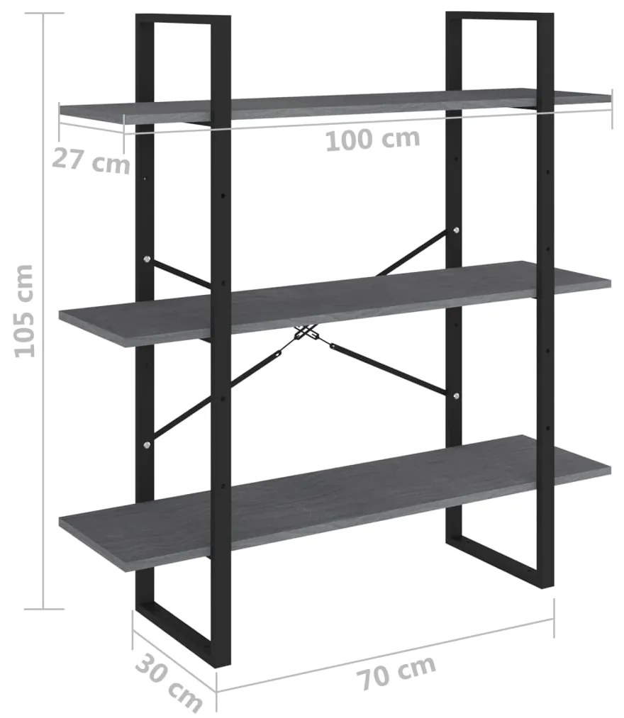 Βιβλιοθήκη με 3 Ράφια Γκρι 100x30x105 εκ. από Μασίφ Ξύλο Πεύκου - Γκρι