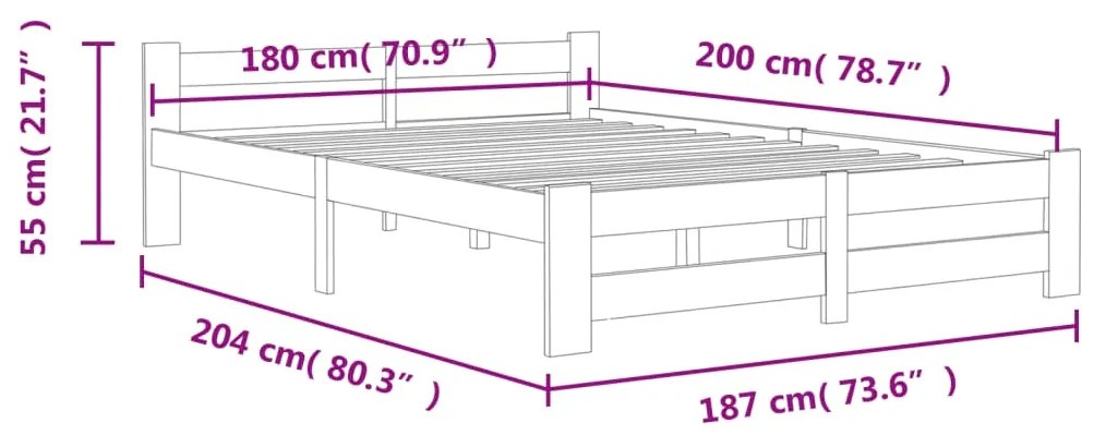 vidaXL Πλαίσιο Κρεβατιού Σκούρο Γκρι 180x200 εκ. από Μασίφ Ξύλο Πεύκου