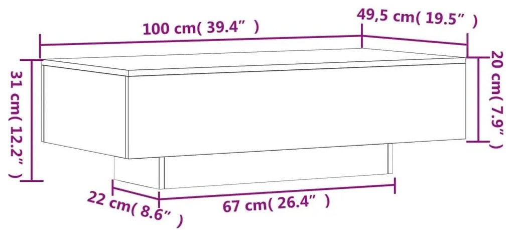 Τραπεζάκι Σαλονιού Καπνιστή Δρυς 100x49,5x31 εκ. Επεξεργ. Ξύλο - Καφέ