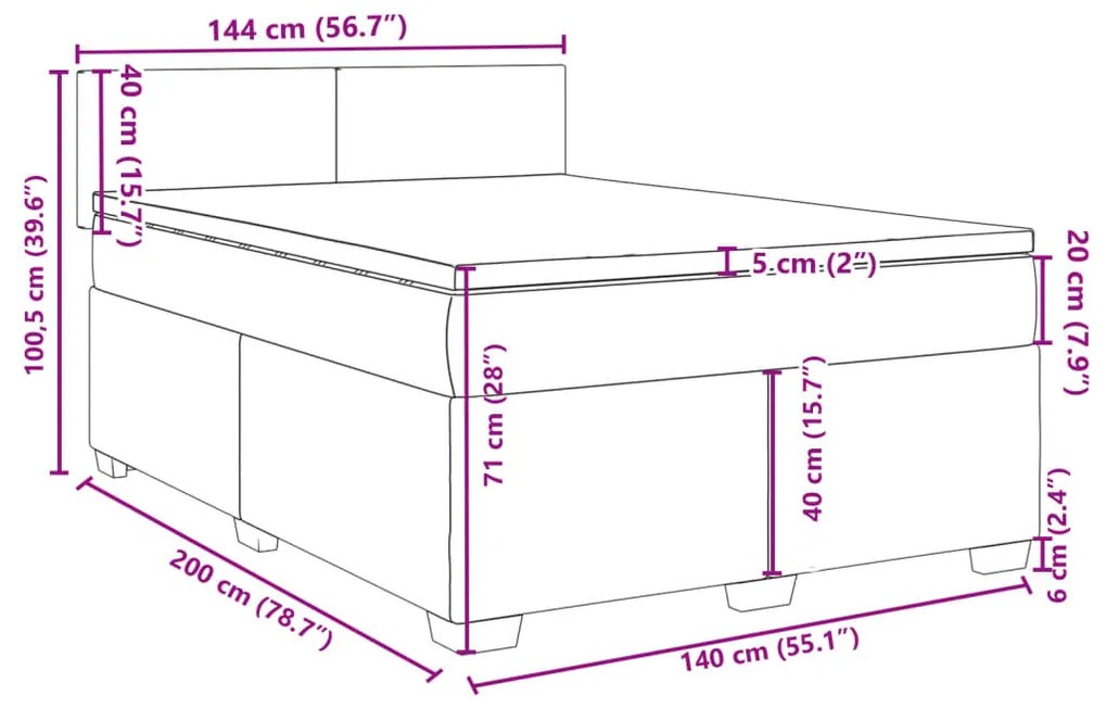 Κρεβάτι Boxspring με Στρώμα Σκούρο Γκρι 140x200 εκ. Βελούδινο - Γκρι