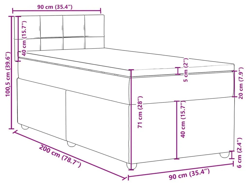 Κρεβάτι Boxspring με Στρώμα Ανοιχτό Γκρι 90x200 εκ. Υφασμάτινο - Γκρι