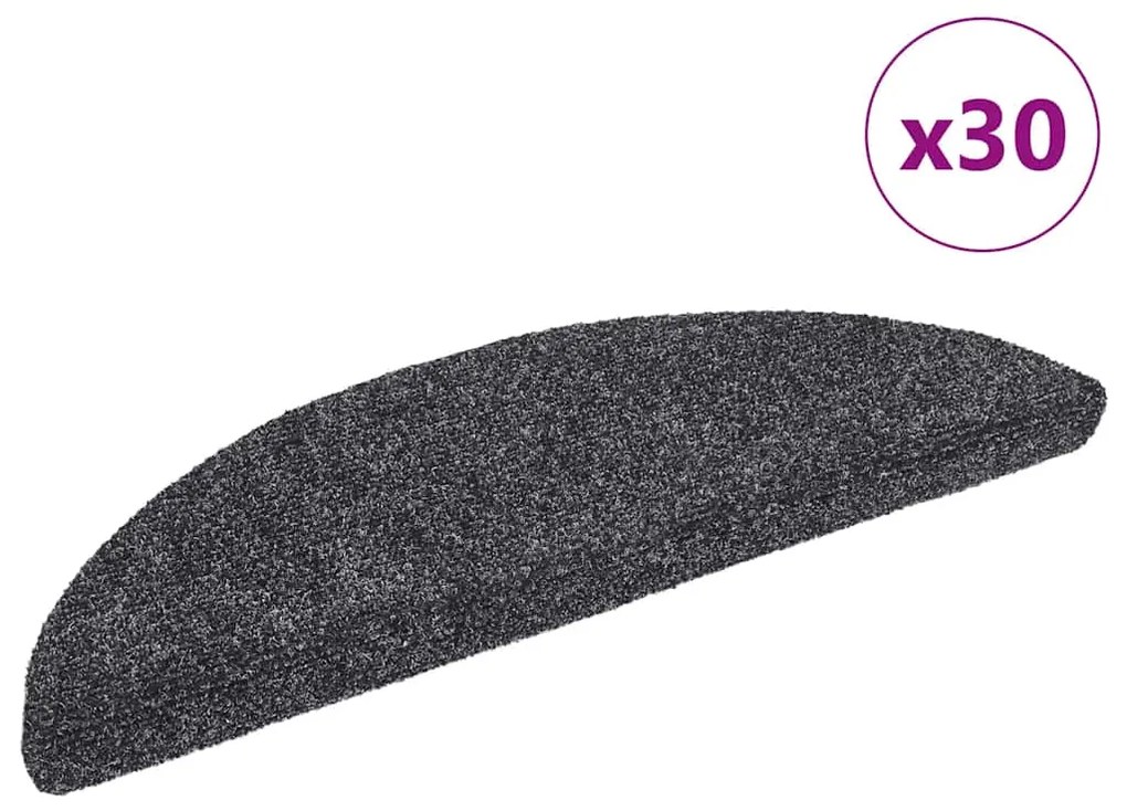 Πατάκια Σκαλιών Αυτοκόλλητα 30 τεμ. Σκούρο Γκρι Ημίστρογγυλά 56x17x3 εκ.