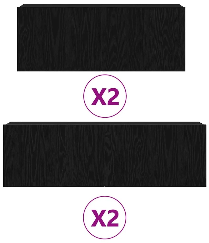 vidaXL Σετ επίπλου τηλεόρασης 4 pcs Μαύρη δρυς 100 x 30 x 30 cm