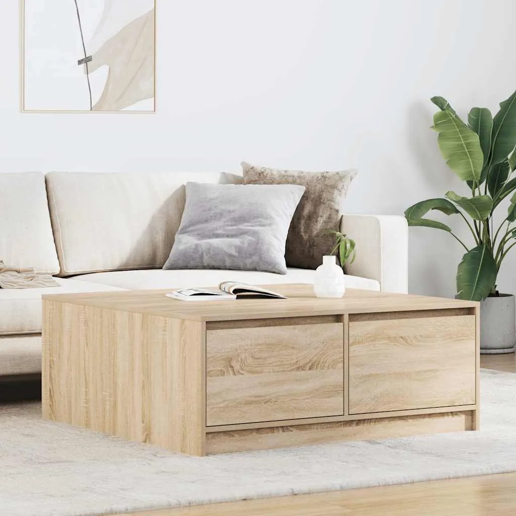 vidaXL Τραπεζάκι σαλονιού με συρτάρια Sonoma Δρυς 100x100x40 εκ.
