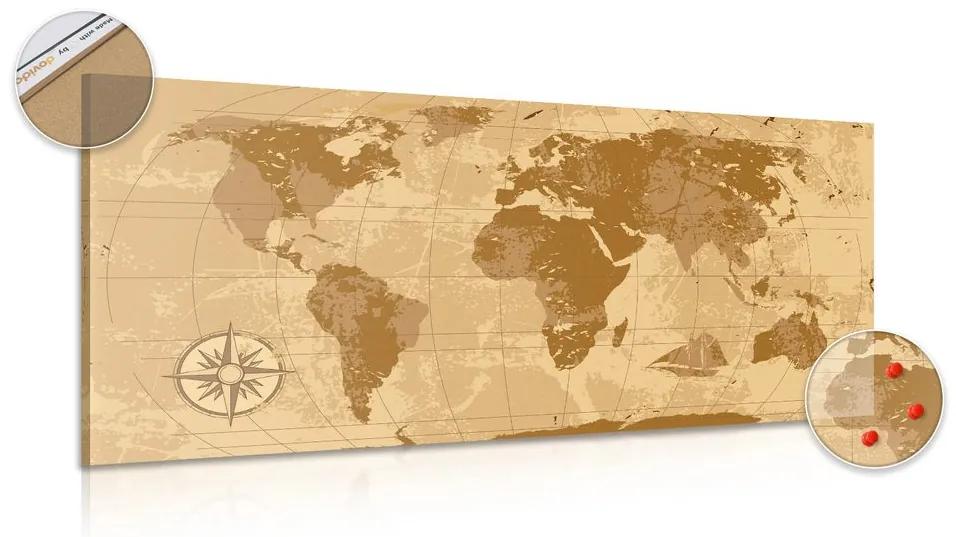 Εικόνα στον ρουστίκ παγκόσμιο χάρτη από φελλό - 100x50  arrow