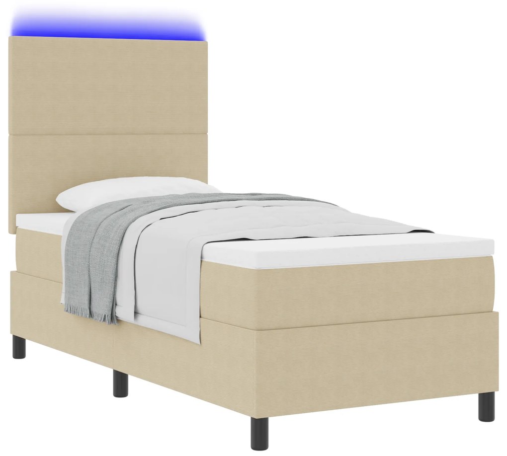 vidaXL Κρεβάτι Box Spring με Στρώμα & LED Φως Πράσινο Γκρι 90x200 εκ Βελούδο