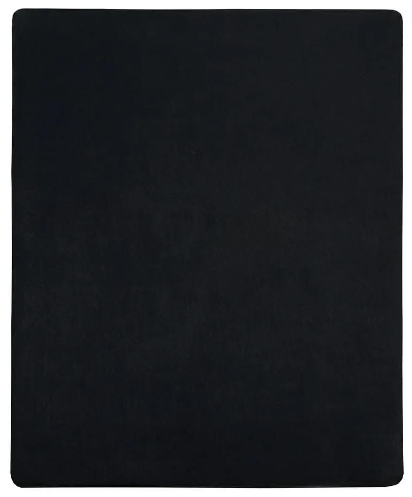 Σεντόνια με Λάστιχο 2 τεμ. Μαύρα 90 x 200 εκ. Βαμβακερό Ζέρσεϊ - Μαύρο