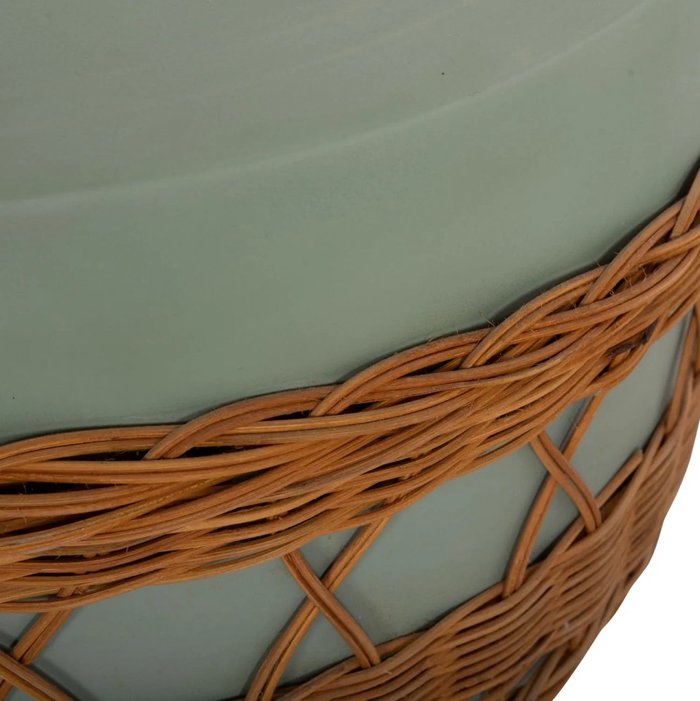 Τραπεζάκι σαλονιού VILHENA Fiber Cement Πράσινο και Rattan Φυσικό Φ56x47Υεκ. 56x56x47 εκ.