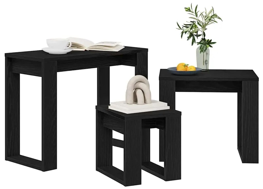 vidaXL Ένθετα τραπέζια 3 pcs Μαύρη Οξυά Επεξεργασμένο ξύλο