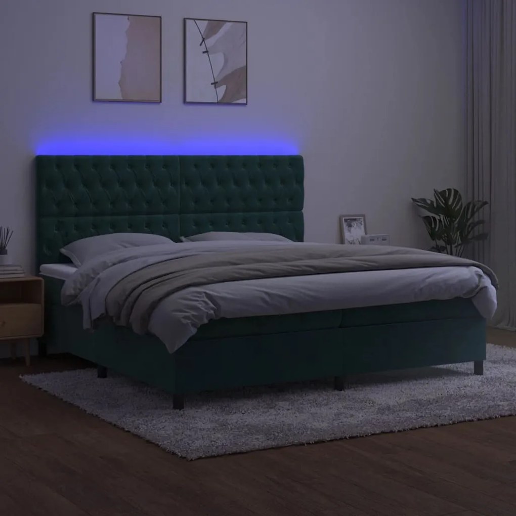 ΚΡΕΒΑΤΙ BOXSPRING ΜΕ ΣΤΡΩΜΑ &amp; LED ΣΚ. ΠΡΑΣΙΝΟ 200X200ΕΚ ΒΕΛΟΥΔΟ 3136326