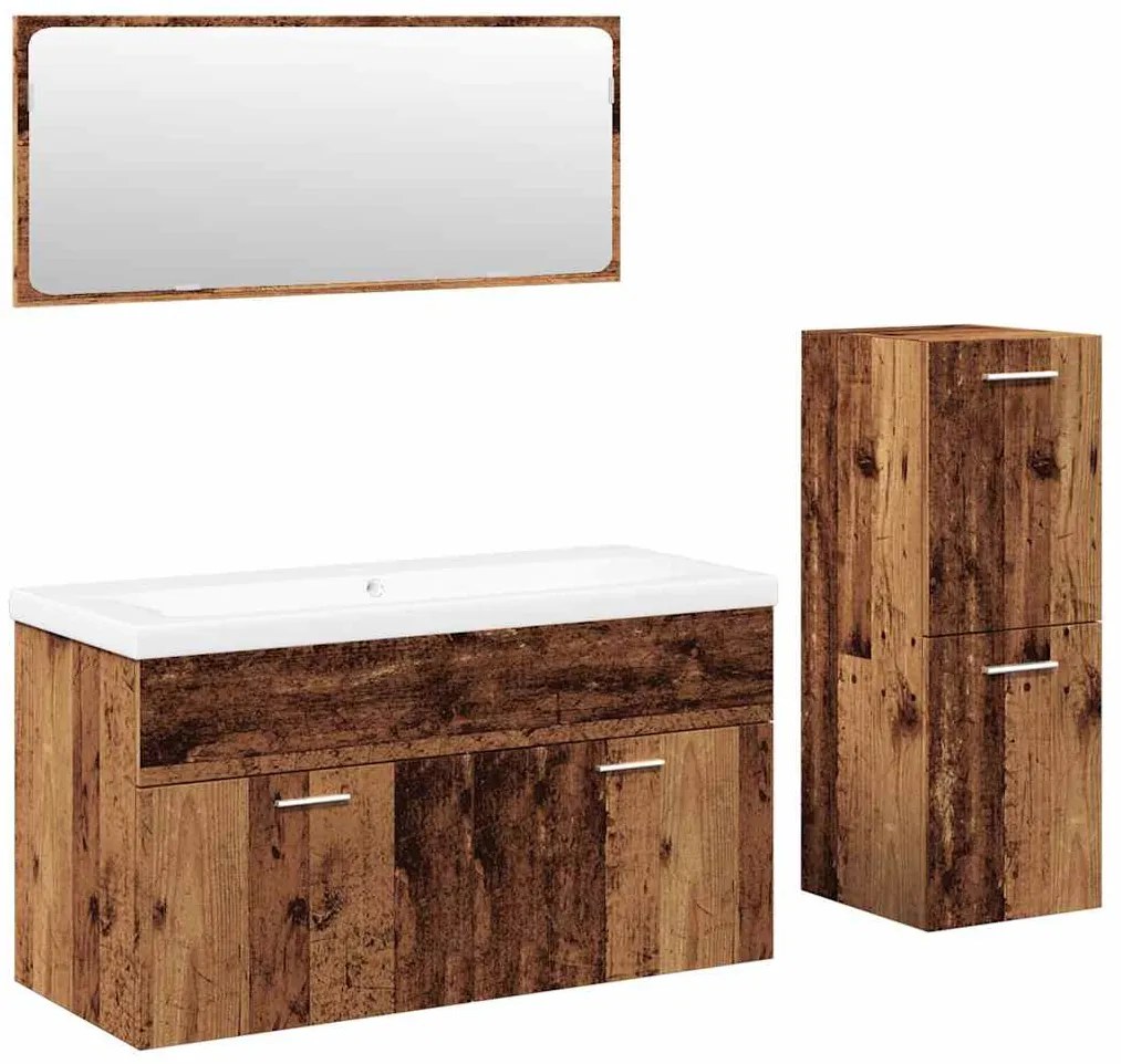 vidaXL Σετ Επίπλων Μπάνιου 4Τεμαχίων Παλιό Ξύλο από Επεξεργασμένο Ξύλο