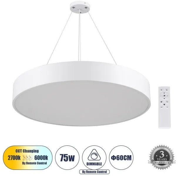 Κρεμαστό Φωτιστικό Οροφής LED 75W 8625lm BURTON Globostar-61203-Λευκό 61203