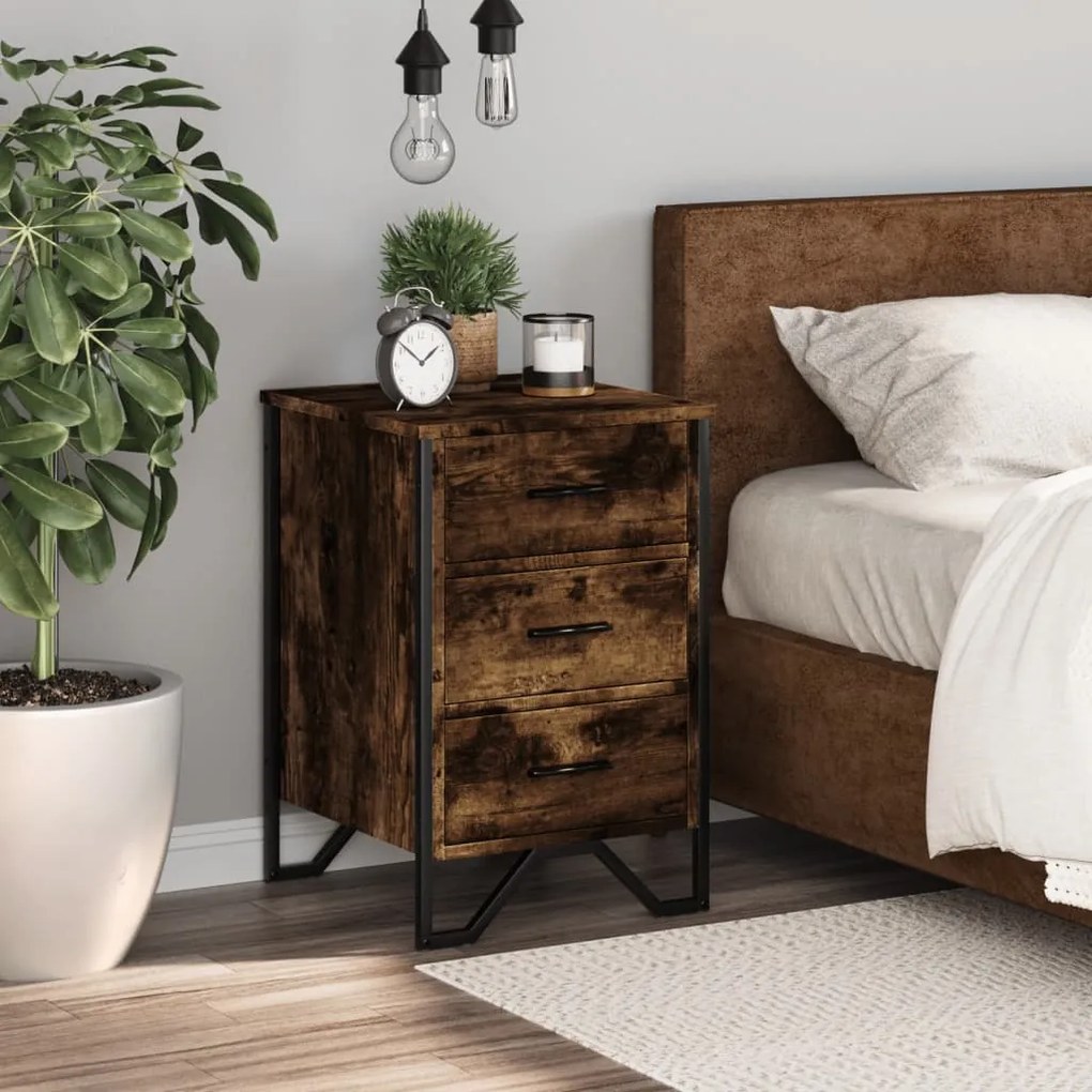 vidaXL Κομοδίνο Καπνιστή Δρυς 40x41x60 εκ. από Επεξεργασμένο Ξύλο