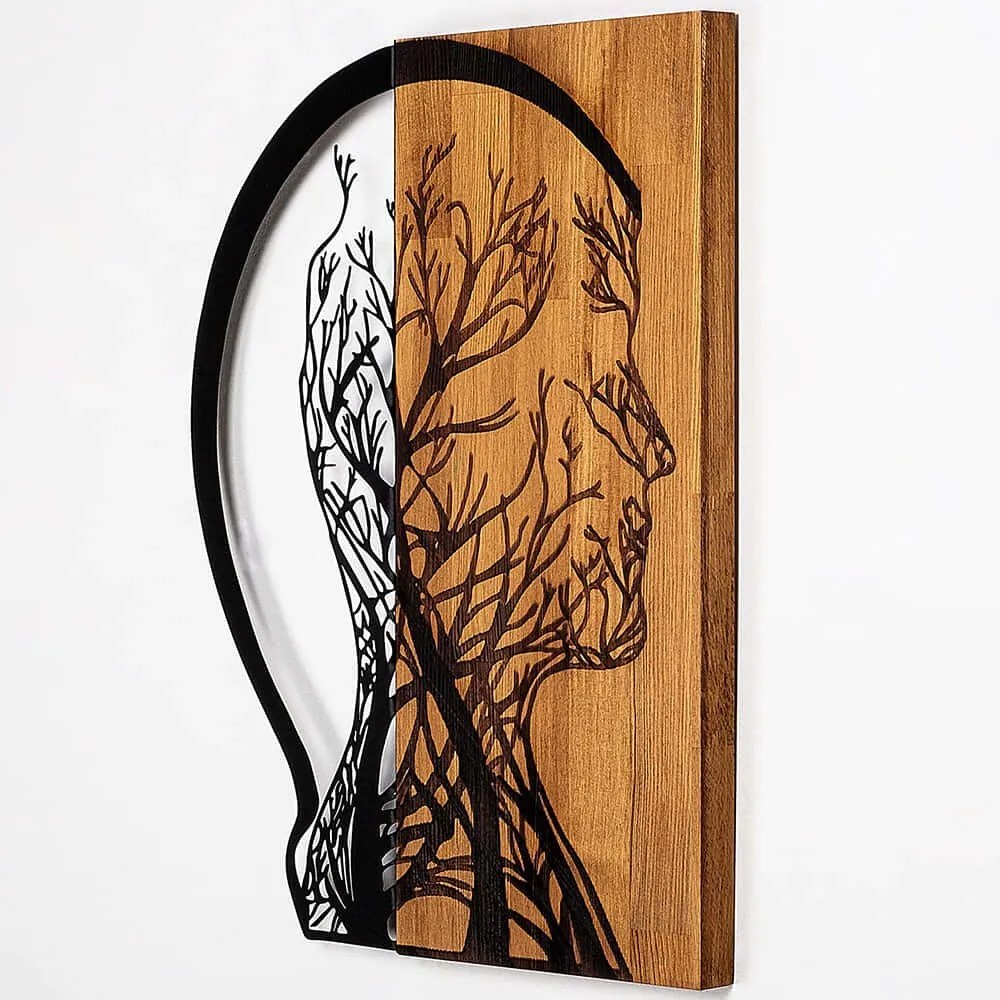 Διακοσμητικό Τοίχου Tree Man 899SKL2396 45x58cm Walnut-Black Wallity Μέταλλο,Ξύλο
