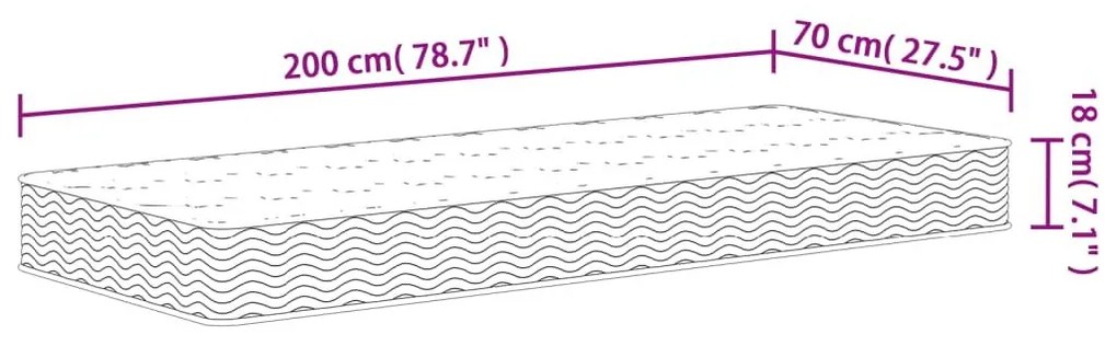 Στρώμα με Bonnell Springs Μεσαία Σκληρότητα 70x200 εκ. - Λευκό