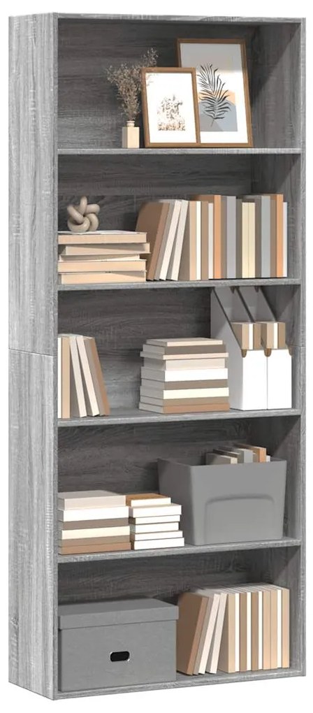 vidaXL ντουλάπι βιβλίων  Γκρι Sonoma 80x30x189 cm Κατασκευασμένο ξύλο