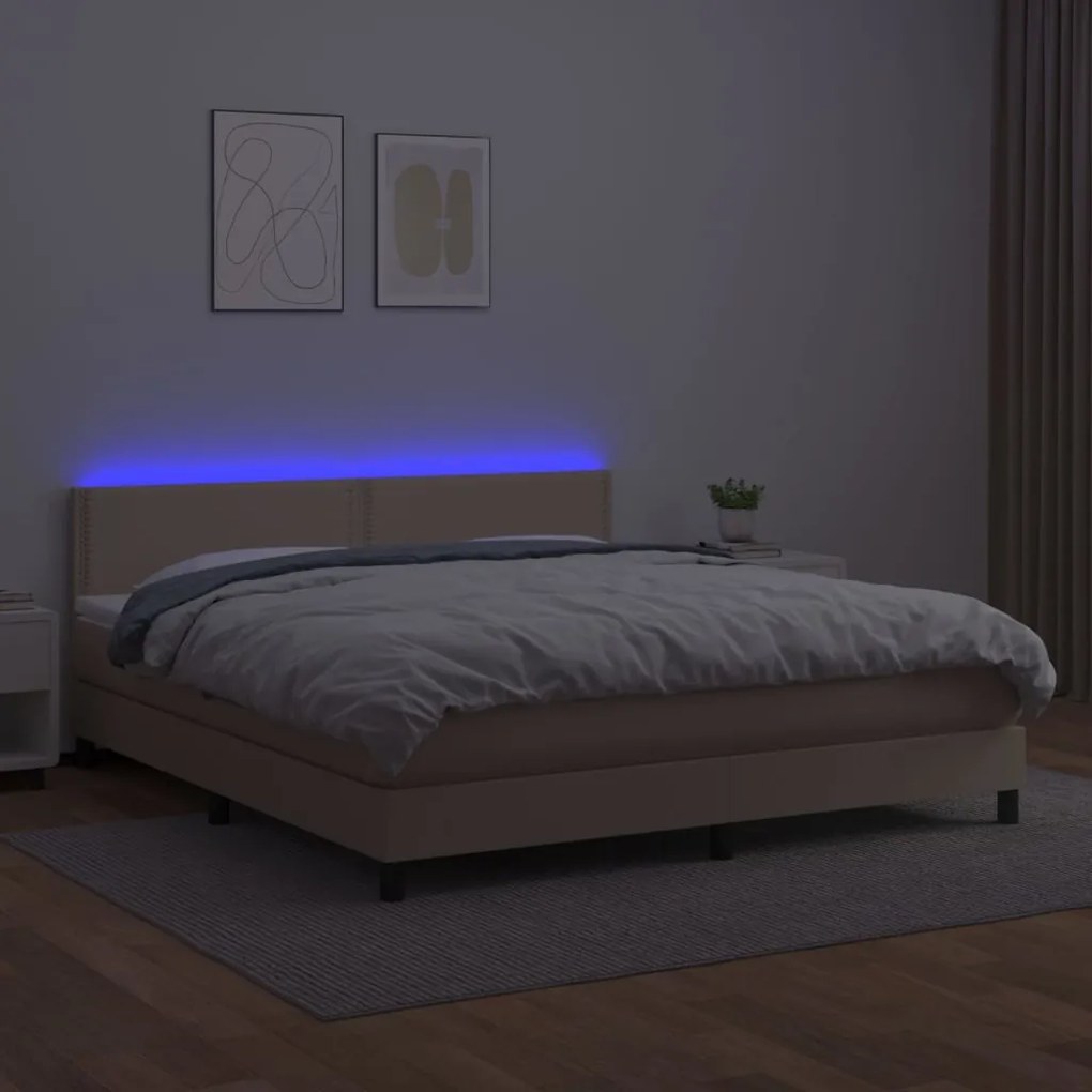 vidaXL Κρεβάτι Boxspring Στρώμα&LED Καπουτσίνο 160x200 εκ. Συνθ. Δέρμα