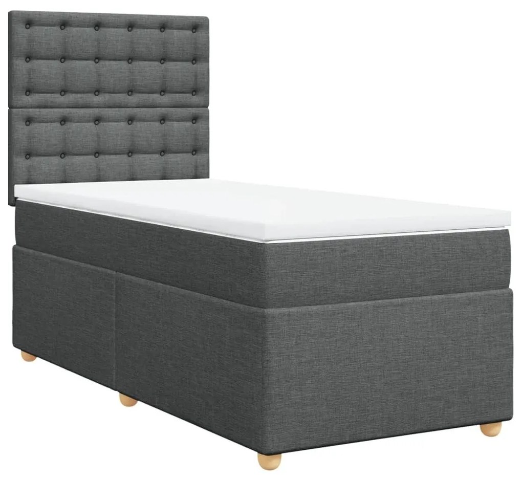 Κρεβάτι Boxspring με Στρώμα Σκούρο Γκρι 90x200 εκ. Υφασμάτινο - Γκρι