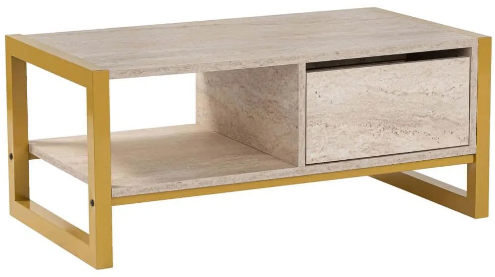 Τραπέζι Σαλονιού Haldizen 854KLN4757 105x55x40cm Travertine Beige-Gold