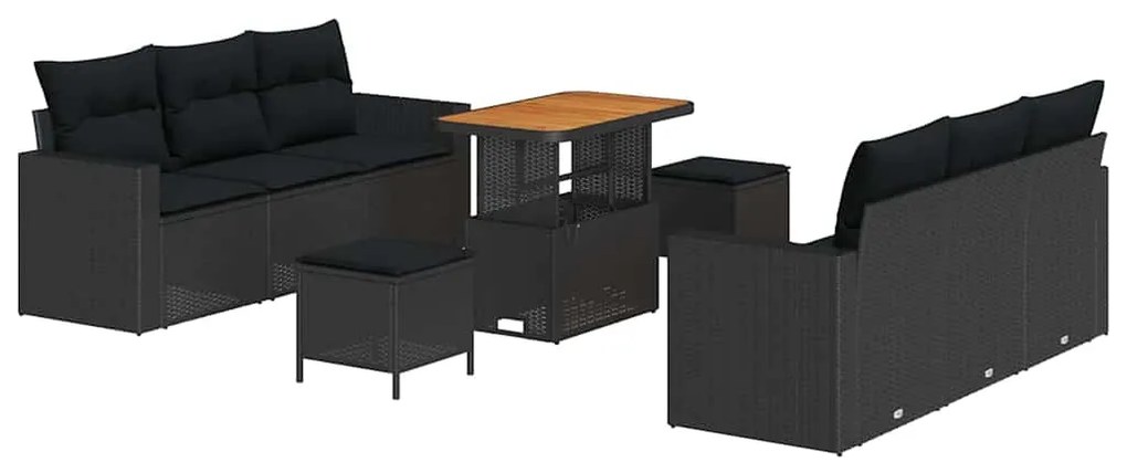 vidaXL Σετ Καναπέ Κήπου Ρυθμιζόμενο ύψος 9 pcs Μαύρο συνθετικό ρατάν