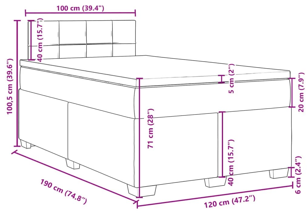 Κρεβάτι Boxspring με Στρώμα Σκούρο Γκρι 120x190 εκ Υφασμάτινο - Γκρι