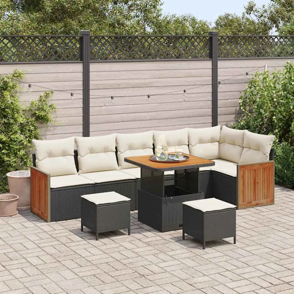 vidaXL Σετ Καναπέ Κήπου 9 pcs Μαύρο και κρεμ 80 x 80 x 71 cm