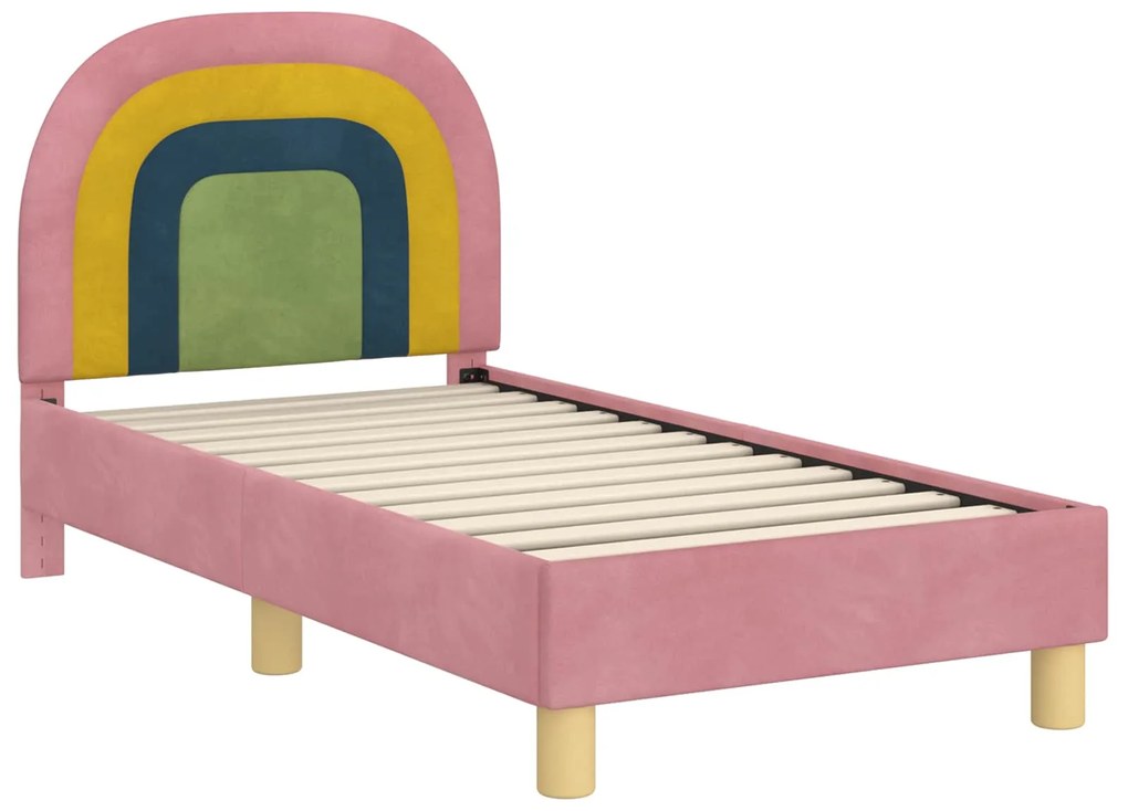 vidaXL Κρεβατική βάση για παιδιά με προσκέφαλο Ροζ 70 x 140 cm Βελούδο