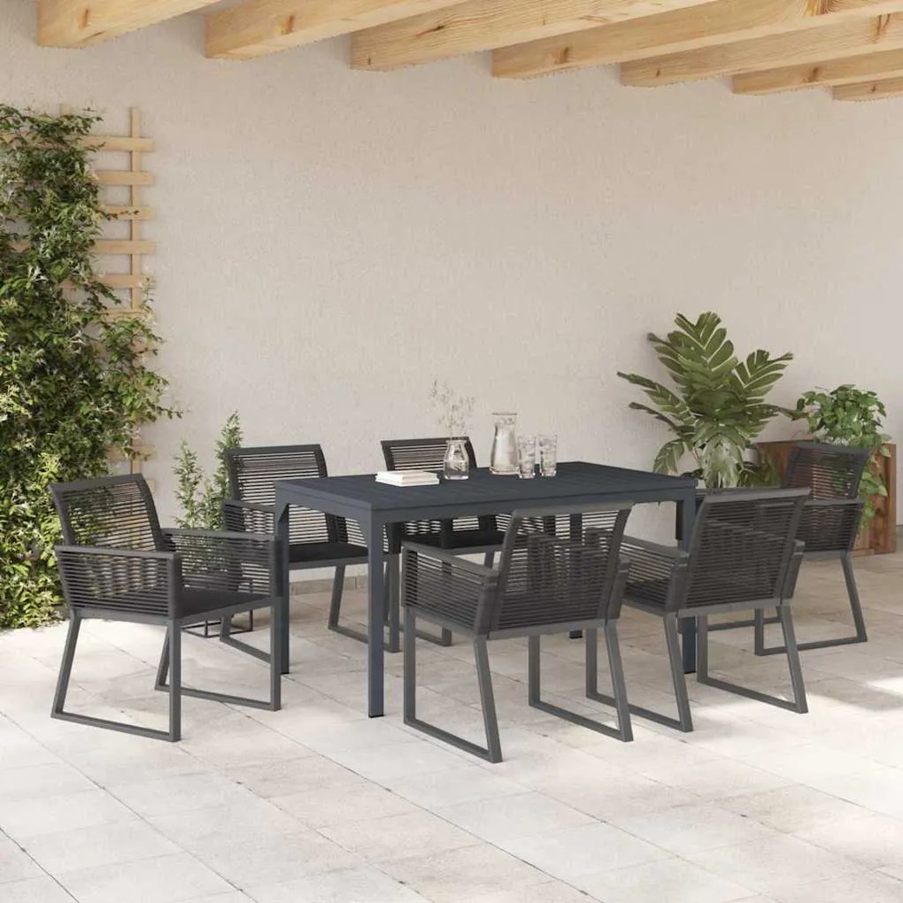 vidaXL Σέτ φαγητού για κήπο 7 pcs Μαύρο Ατσάλι και πολυ-ρατάν
